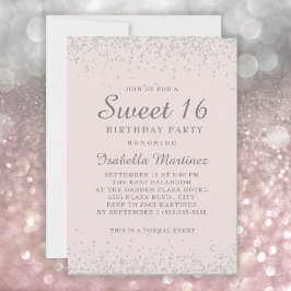 Invitación Elegante Rosa Beige Plata Brillo Dulce 16