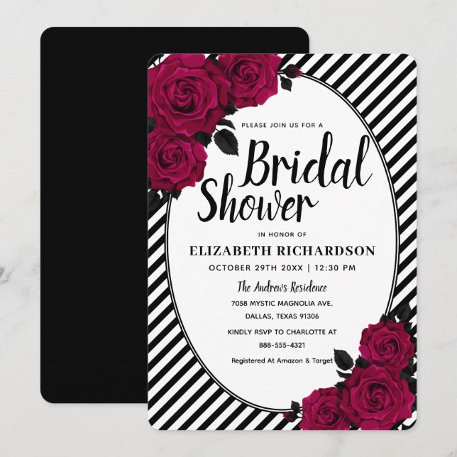 Invitación Elegante Rosa Black Stripes Gothic Bridal Shower (Anverso / Reverso)