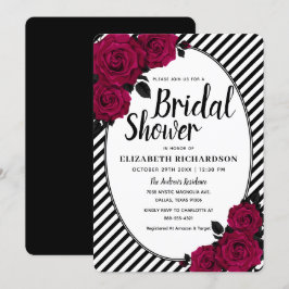 Invitación Elegante Rosa Black Stripes Gothic Bridal Shower