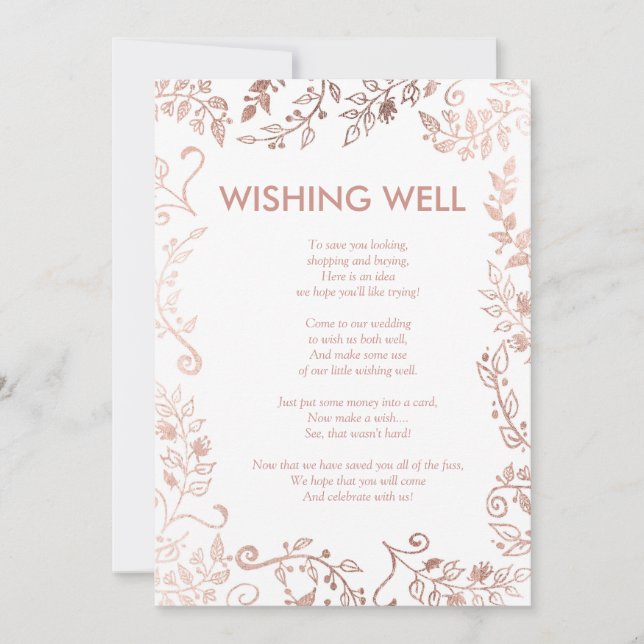 Invitación Elegante Rosa Blanca Dorada Floral Descanso Bien (Anverso)