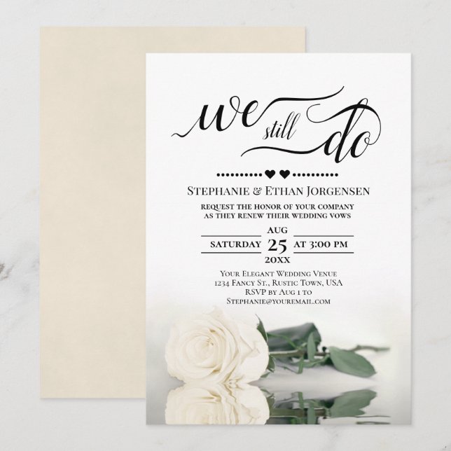 Invitación Elegante rosa blanca que aún hacemos Boda prometie (Anverso / Reverso)