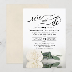 Invitación Elegante rosa blanca que aún hacemos Boda prometie
