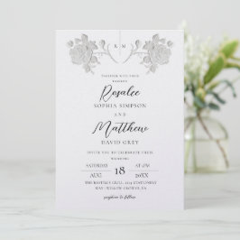 Invitación Elegante Rosa Blanca y Negra Boda