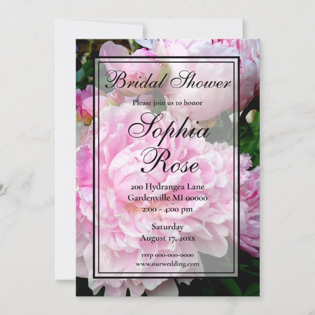 Invitación Elegante rosa blanco floral peonía Duche de novia (Anverso)