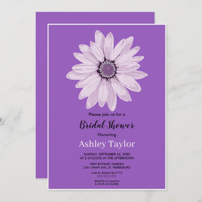 Invitación Elegante rosa blanco morado floral Bridal Shower (Anverso / Reverso)