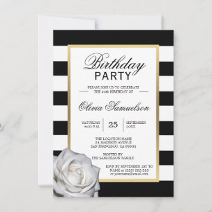 Invitación Elegante Rosa blanco negro invita a fiesta de cump