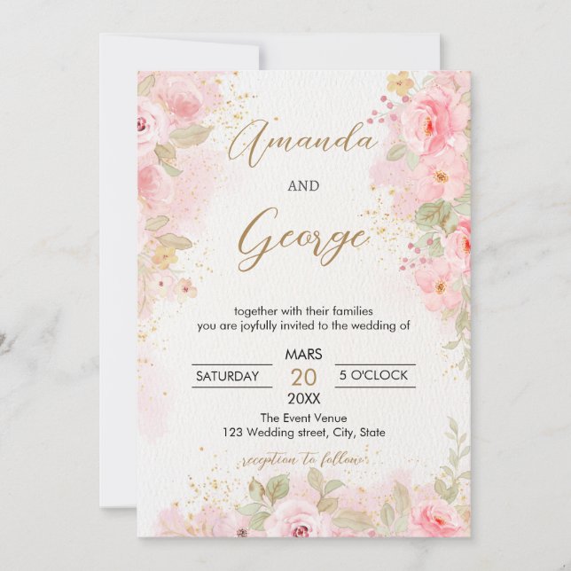 Invitación Elegante Rosa boda botánico (Anverso)