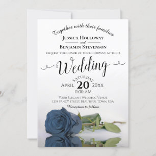 Invitación Elegante Rosa Boda de acero inoxidable azul estamp