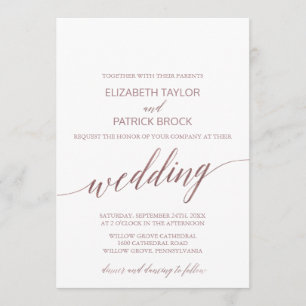 Invitación Elegante Rosa Boda de caligrafía de oro