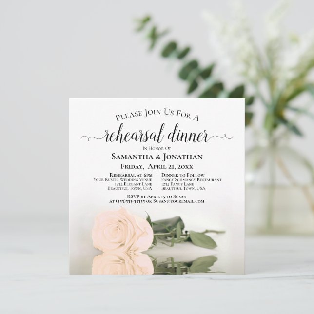 Invitación Elegante Rosa Boda de Ensayo y Cena (Anverso de pie)