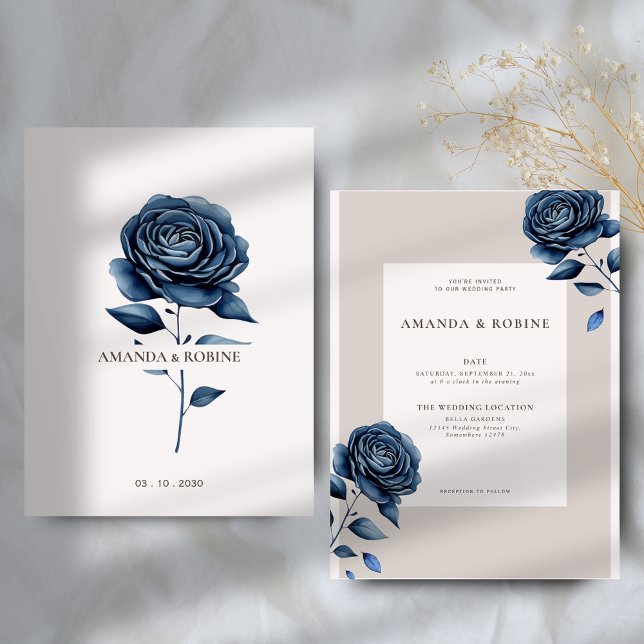 Invitación Elegante Rosa Boda de la Marina Azul (Subido por el creador)