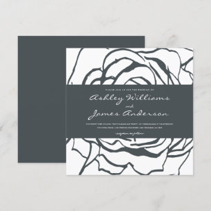 Invitación Elegante Rosa Boda de la Plaza Blanca Negra