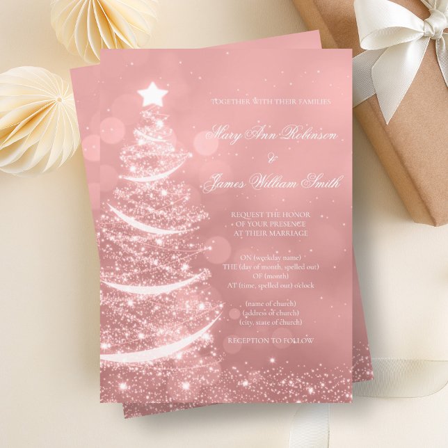 Invitación Elegante Rosa Boda de Navidades de Glam Gold (Elegant Rose Gold Glam Christmas Wedding Invitation)