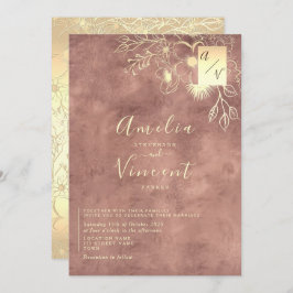 Invitación Elegante Rosa Boda de oro