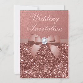 Invitación Elegante Rosa Boda de oro Diamonds Bow Purpurina