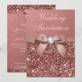 Invitación Elegante Rosa Boda de oro Diamonds Bow Purpurina