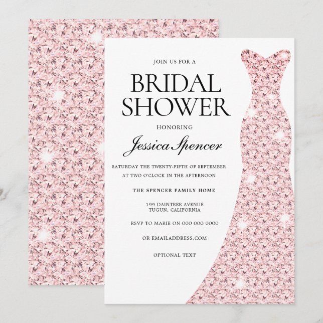 Invitación Elegante Rosa Boda de oro vestido ducha de novia (Anverso / Reverso)