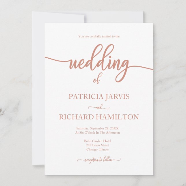 Invitación Elegante Rosa Boda De Oro Y Caligrafía Blanca (Anverso)