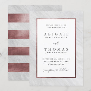 Invitación Elegante Rosa Boda de oro y mármol blanco