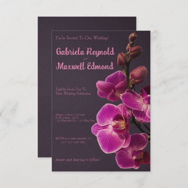 Invitación Elegante Rosa Boda de orquídeas rosadas (Anverso / Reverso)