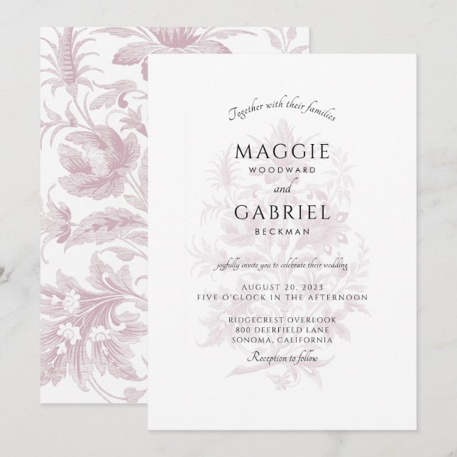 Invitación Elegante Rosa  Boda floral (Anverso / Reverso)