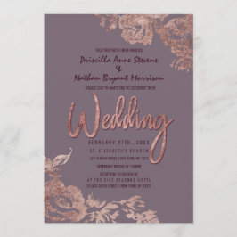 Invitación Elegante Rosa Boda Floral Morado Mauve