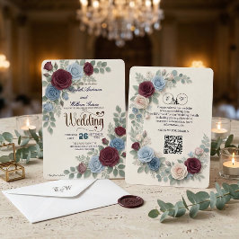 Invitación Elegante Rosa Boda Moderna con Código QR