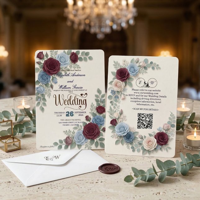 Invitación Elegante Rosa Boda Moderna con Código QR (Subido por el creador)