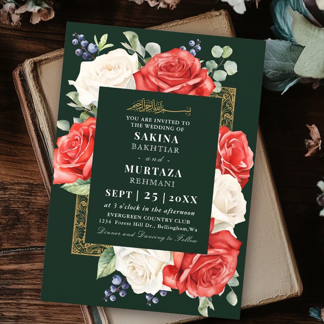 Invitación Elegante Rosa Boda musulmán verde floral (Subido por el creador)