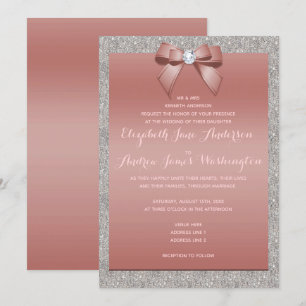 Invitación Elegante Rosa Boda Purpurina Gold & Silver