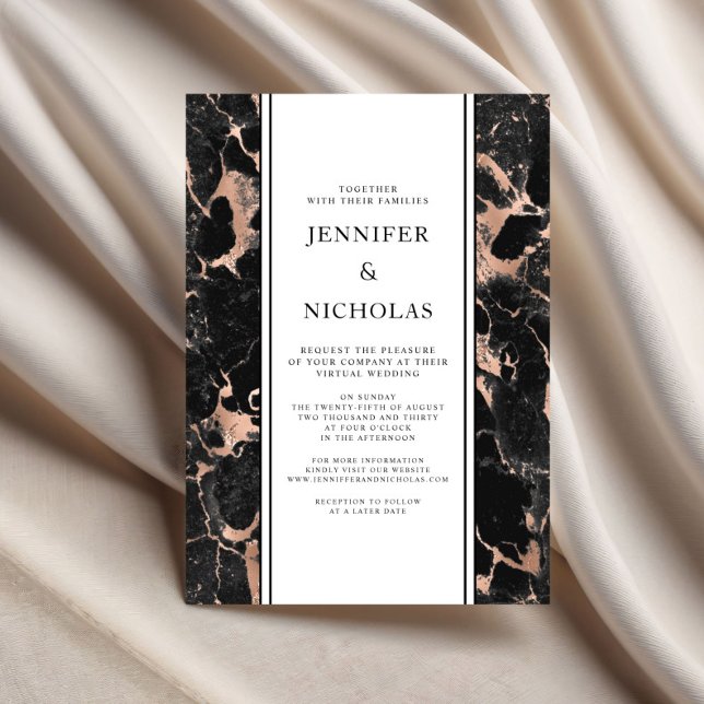 Invitación Elegante Rosa Boda virtual de mármol de oro (Elegant Rose Gold Marble Virtual Wedding Invitation)