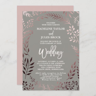 Invitación Elegante Rosa Boda y recepción con marco de cuero 