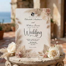 Invitación Elegante Rosa Bohemio Crema Rústico Boda