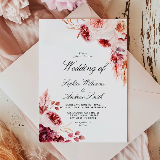 Invitación Elegante Rosa bohemio de boda rústica (Subido por el creador)