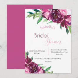 Invitación Elegante Rosa Borgoña Floral Moderna Ducha Nupcial