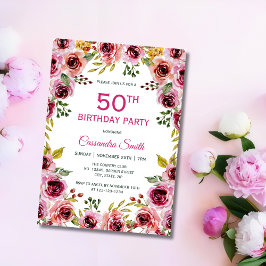 Invitación Elegante Rosa Borgoña Púrpura Verdor Cumpleaños