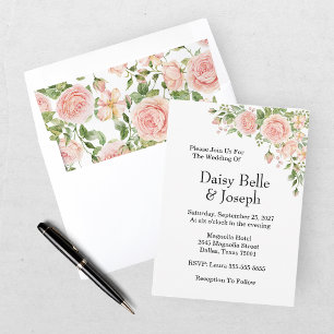 Invitación Elegante Rosa Botánica Floral Rosa Boda
