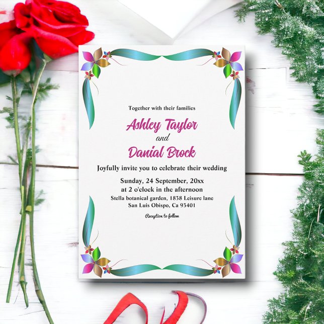 Invitación Elegante Rosa  brillante Boda floral moderno (Subido por el creador)
