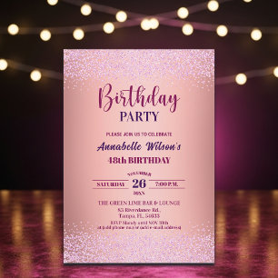 Invitación Elegante Rosa Brillante Metálico Rosa Cumpleaños 4