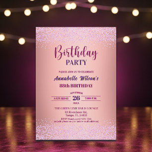 Invitación Elegante Rosa Brillante Metálico Rosa Cumpleaños 8