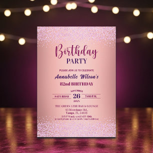 Invitación Elegante Rosa Brillante Metálico Rosa Cumpleaños 8