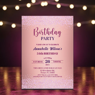 Invitación Elegante Rosa Brillo Metálico Rosa Cumpleaños 54 