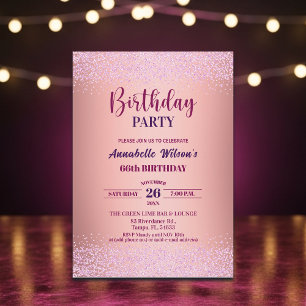 Invitación Elegante Rosa Brillo Metálico Rosa Cumpleaños 66 