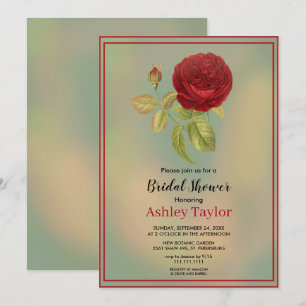 Invitación Elegante rosa burdeos enmarcado con flores Ducha N