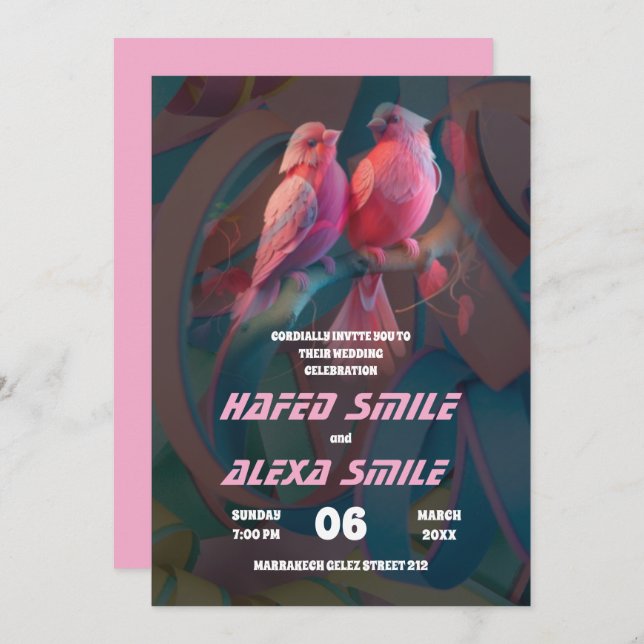 Invitación Elegante rosa burdeos y Boda de diseño floral (Anverso / Reverso)