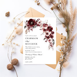 Invitación Elegante rosa burdeos y Boda de diseño floral