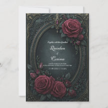 Elegante Rosa Burgundy Gótica Oscura Ovalada de Bo