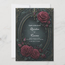 Invitación Elegante Rosa Burgundy Gótica Oscura Ovalada de Bo