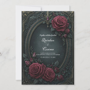 Invitación Elegante Rosa Burgundy Gótica Oscura Ovalada de Bo