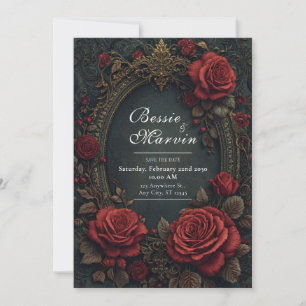 Invitación Elegante Rosa Burgundy Oscura Gótica Ovalada de Bo